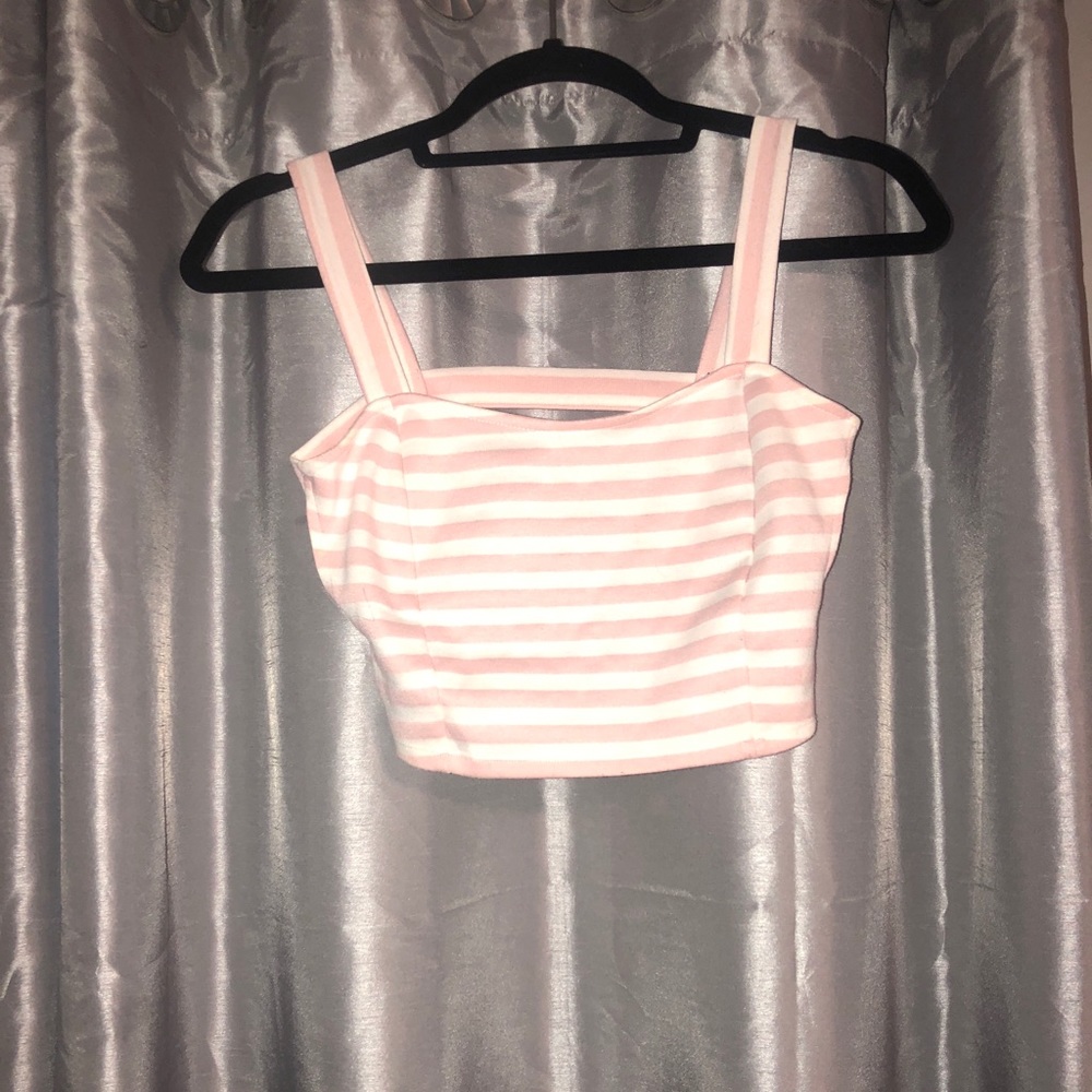 Pink and White Crop Top with strappy back